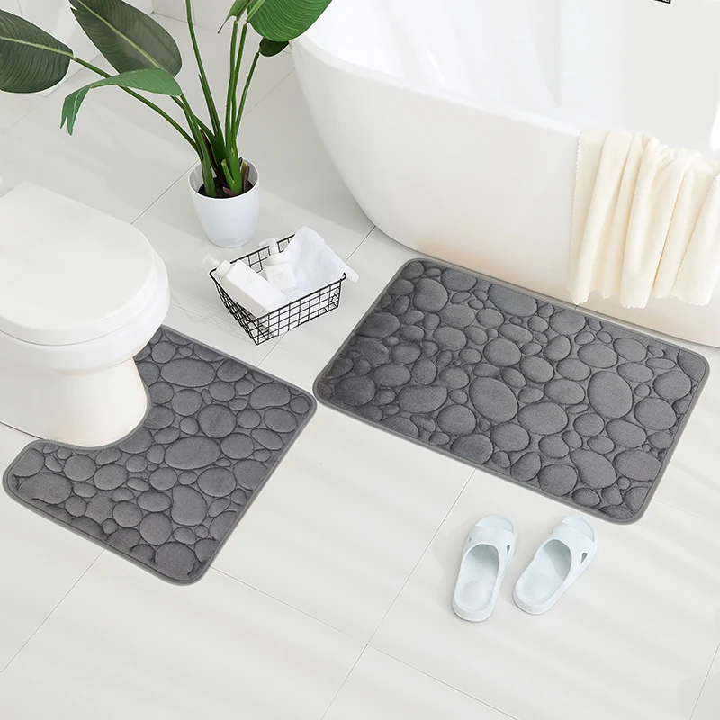 Embroidered Coral Velvet Bathroom Mat Set