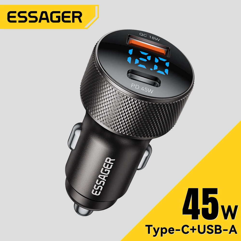 شاحن سيارة USB C 45 واط مع شاشت ديجيتال