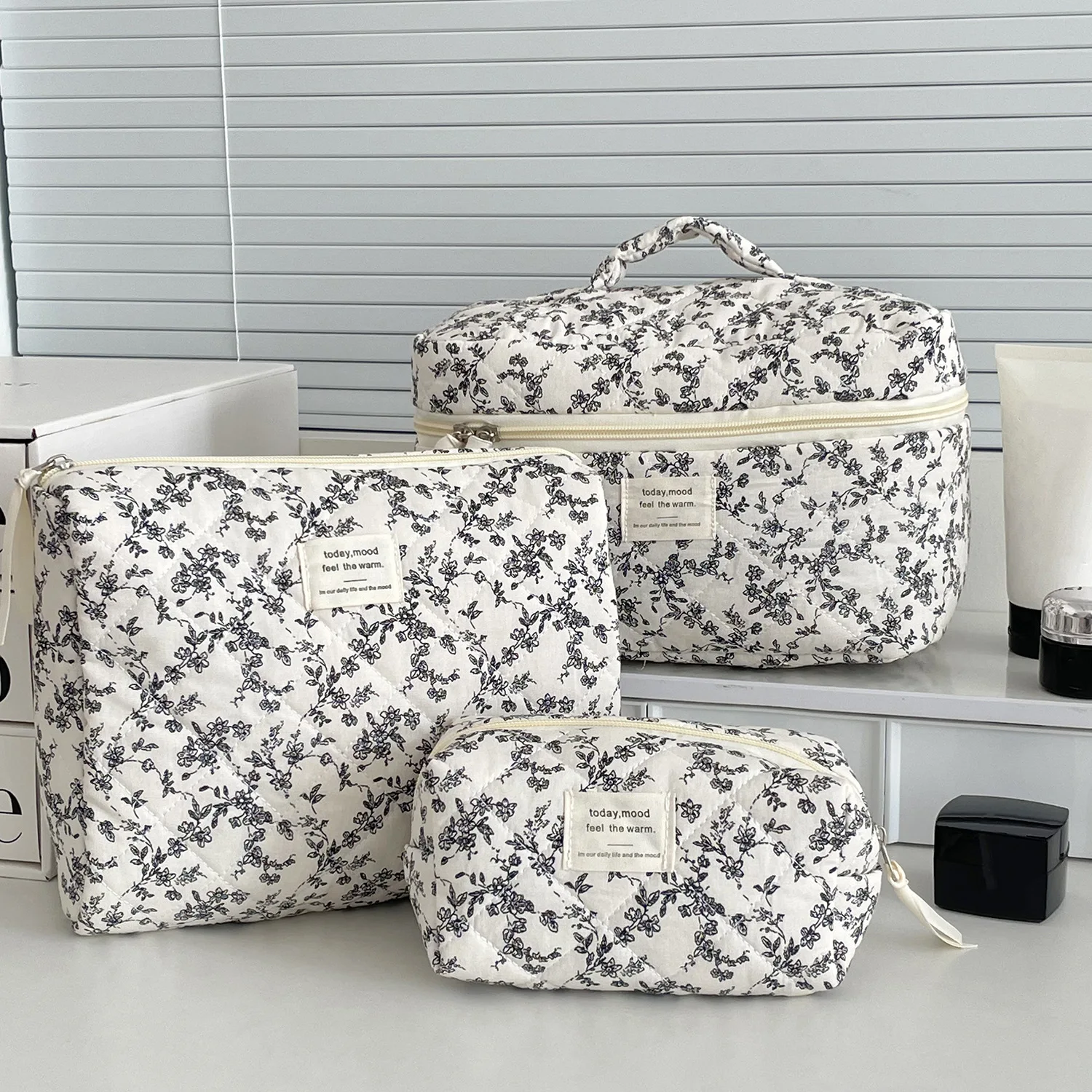 Black Flower Quilted Handbag and Organizer