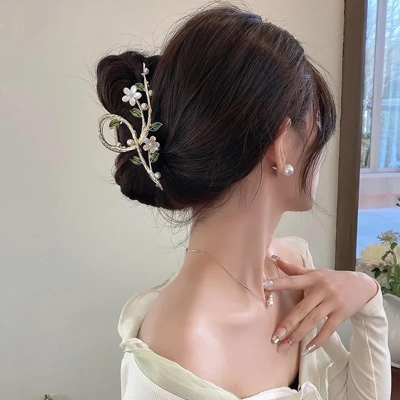 Faux Pearl Boho Flower Hair Claw