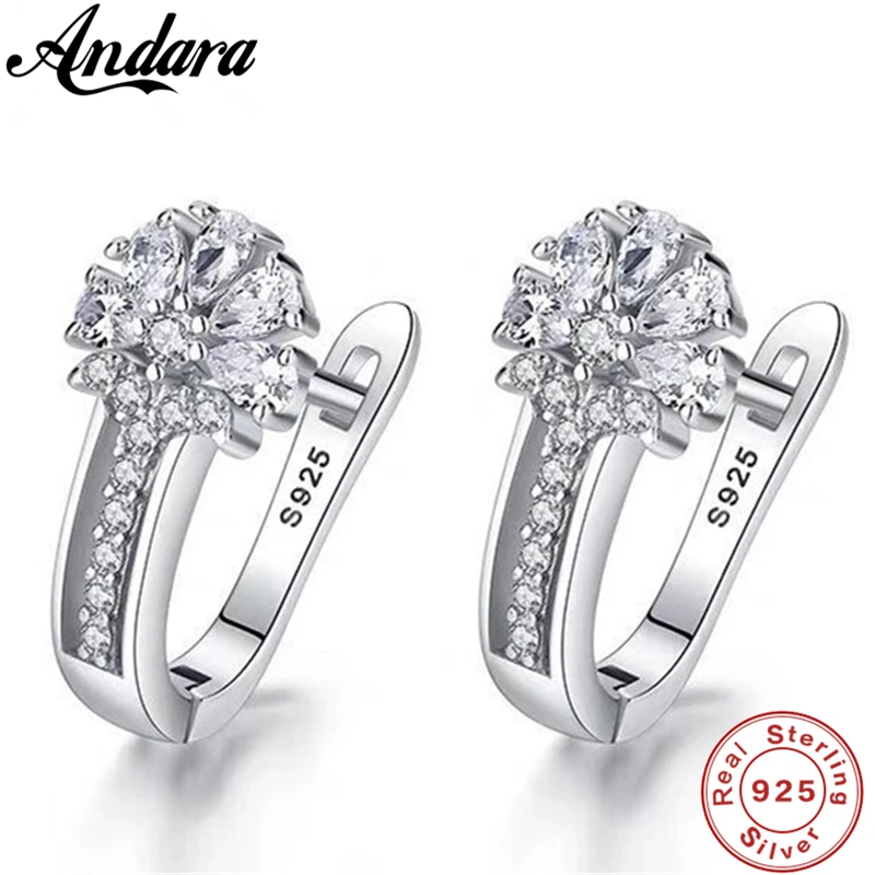 Sterling Silver Zircon Flower Earrings