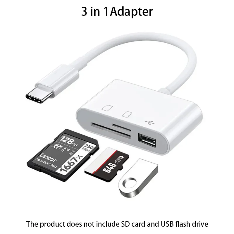 محول 3 في 1 USB C لقراءة البطاقات