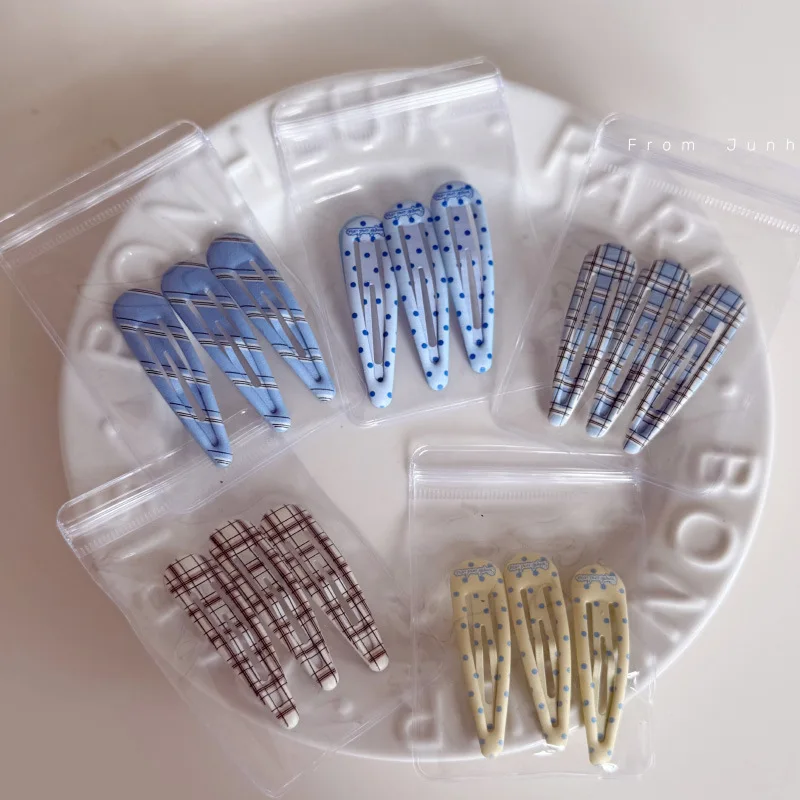 Blue Plaid Hairpin Set for Girls