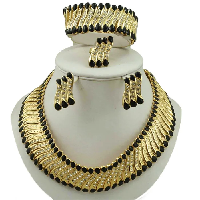 Gold Color Bead Necklace Jewelry Set