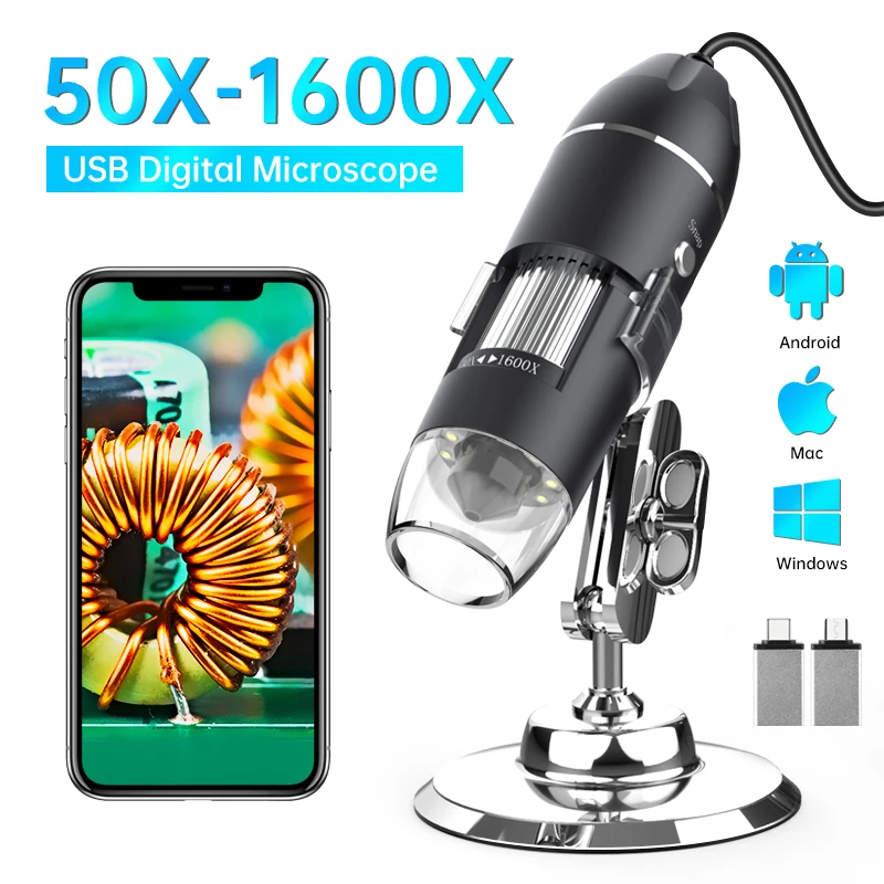 مجهر Hayve 1600X USB مع 8 مصابيح LED