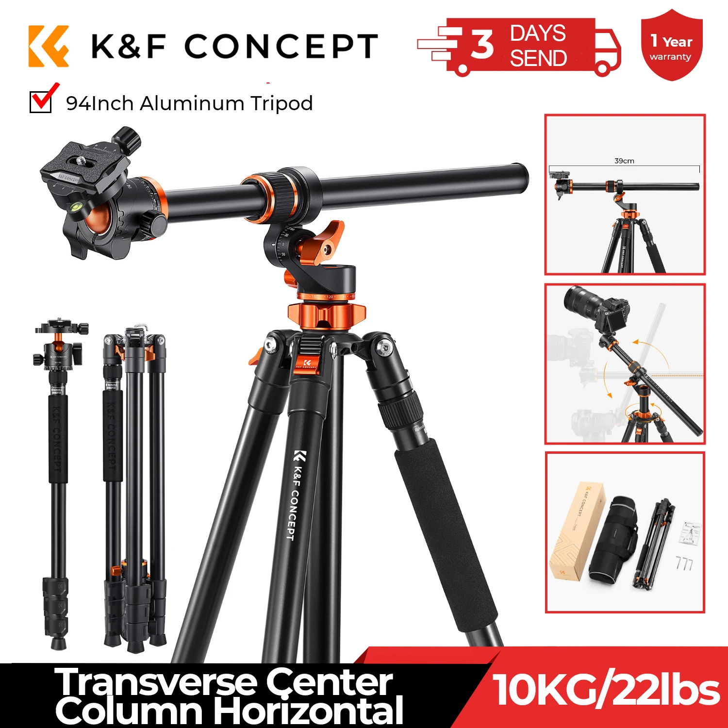 K&F Concept 90 Inch Aluminum Tripod