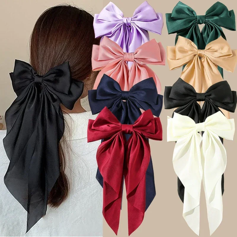Korean Satin Bow Hair Clips for Women