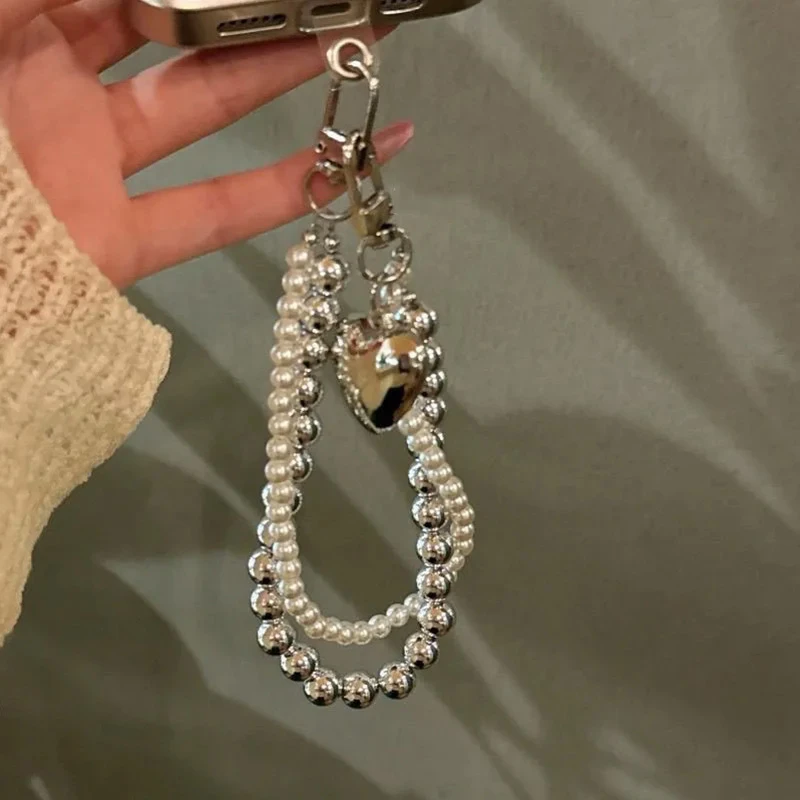 Cute Love Heart Pearl Bead Phone Charm