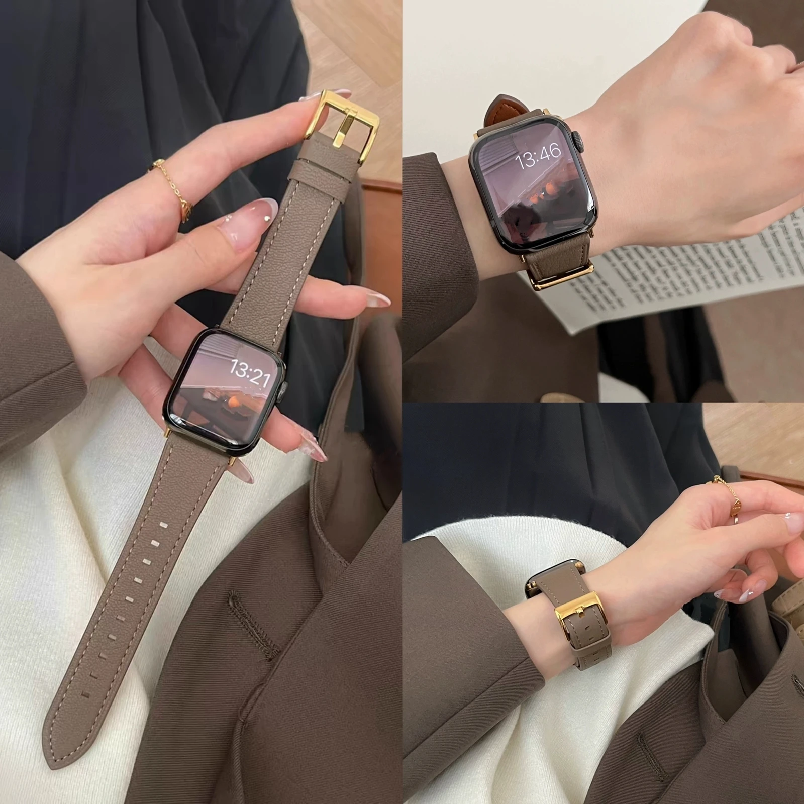 حزام جلدي لساعة أبل للنساء