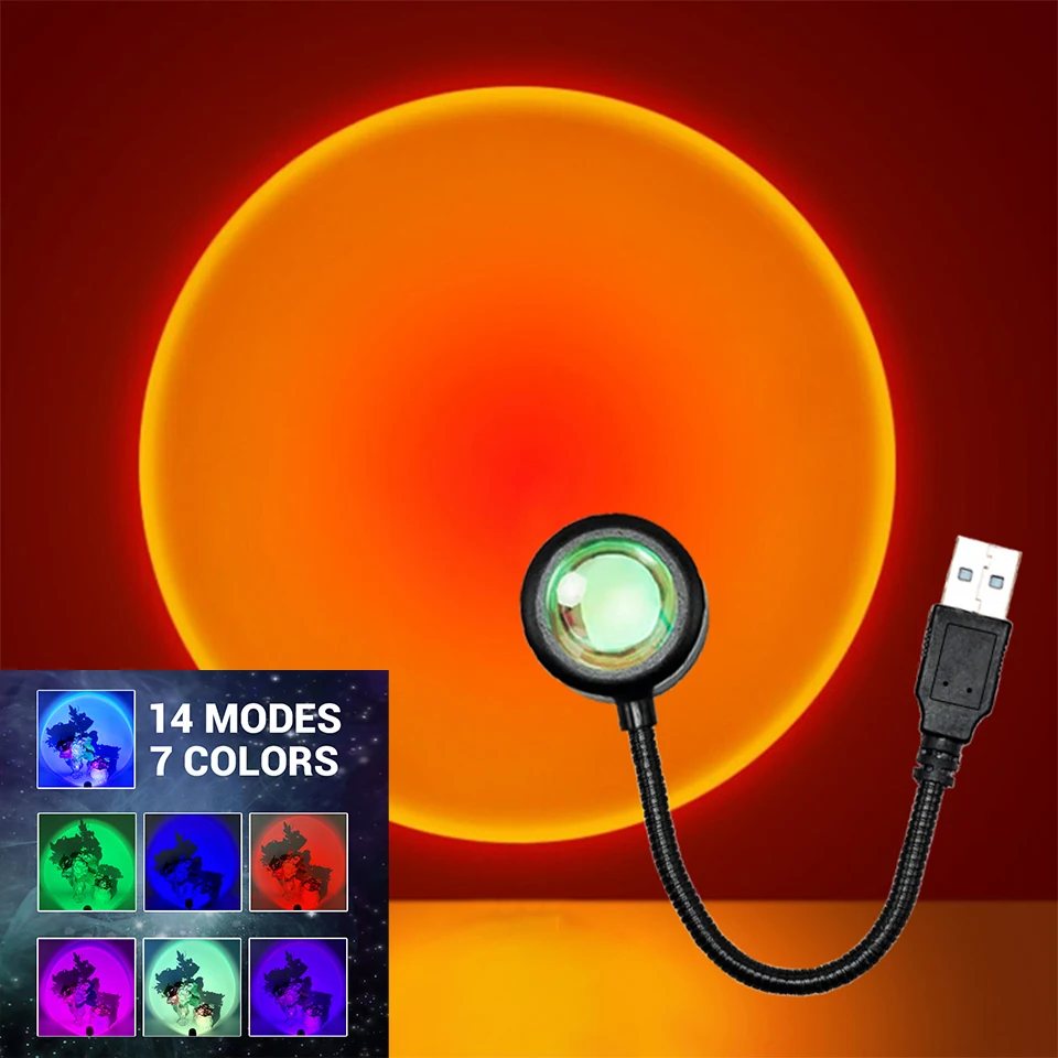 مصباح LED غروب الشمس المزاجي