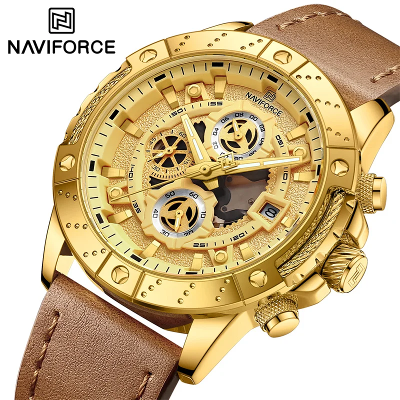 ساعة NAVIFORCE كرونوغراف جلدية للرجال