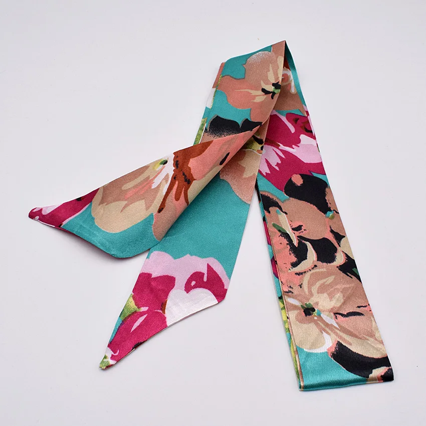 Fashion Print Flower Handle Silk Scarf Bag
