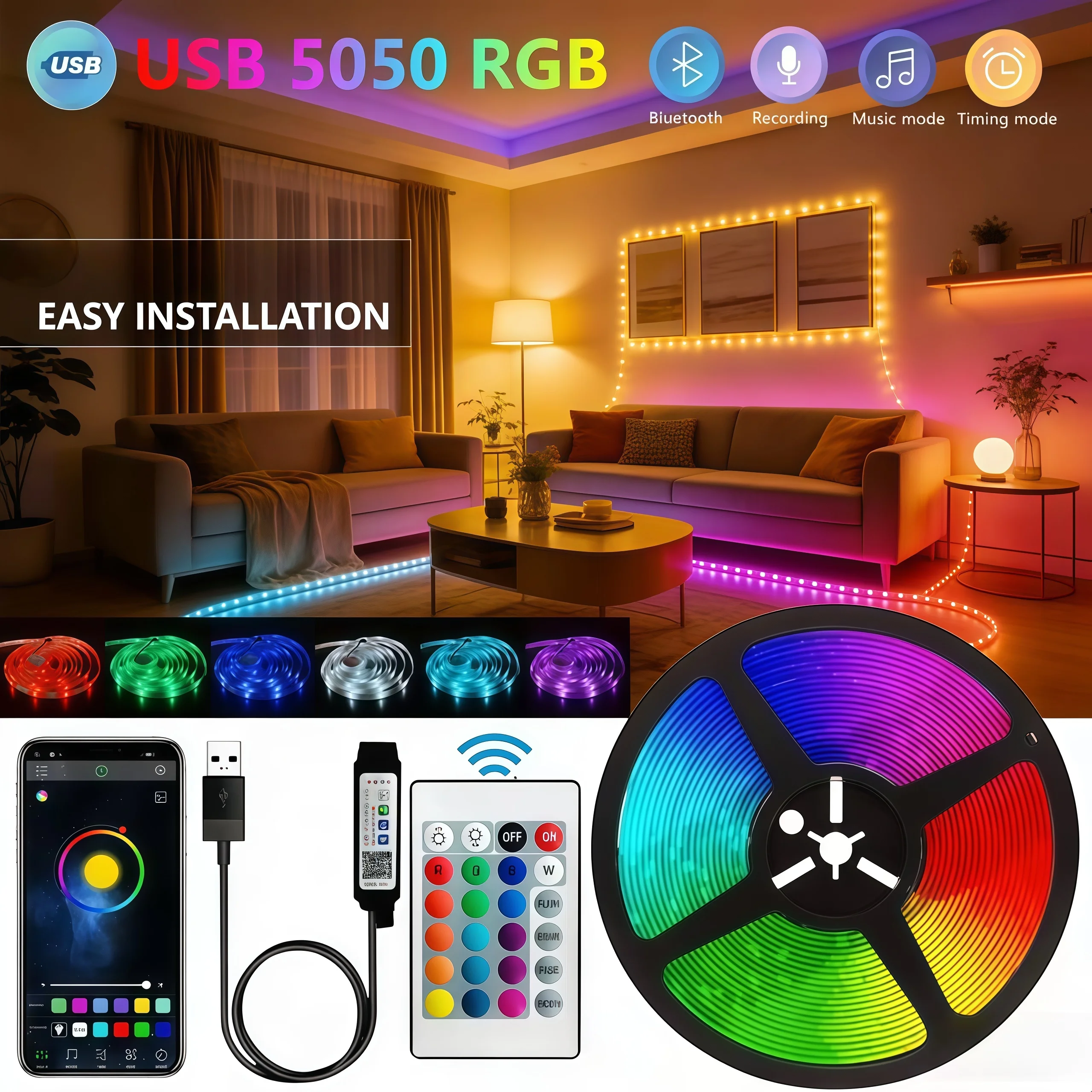 RGB LED Strip Lights Music Sync 5050