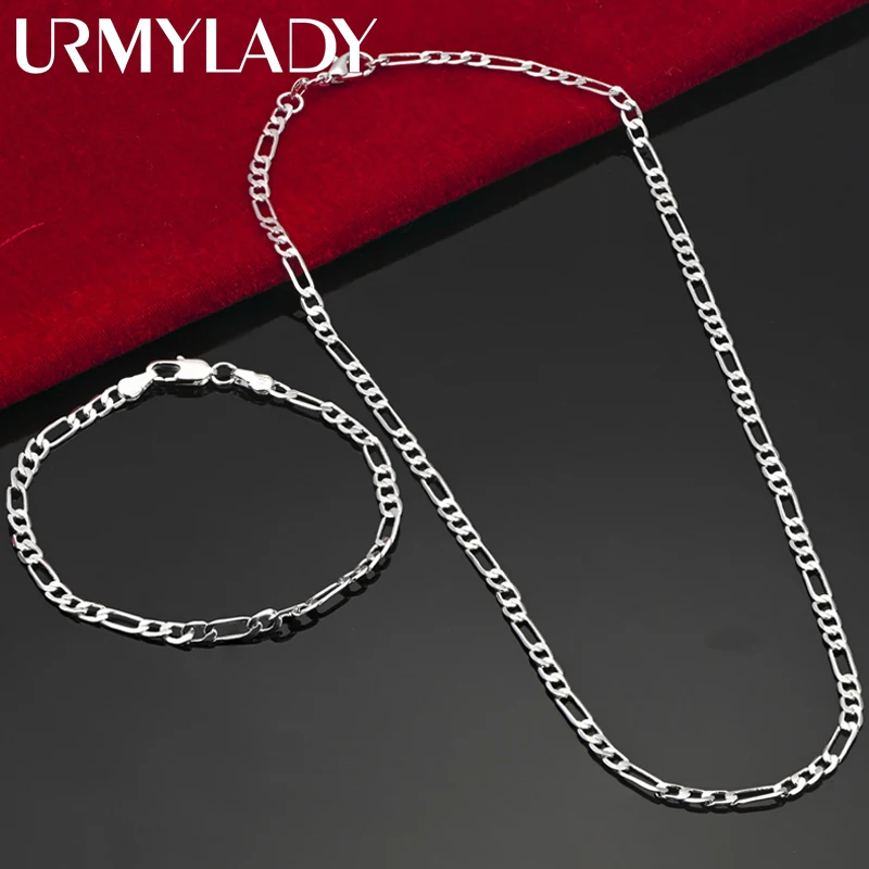 925 Sterling Silver 4MM Chain Jewelry Set