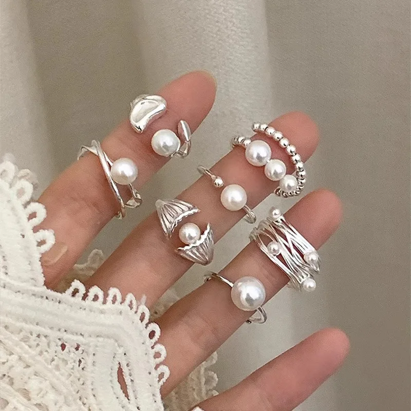 خواتم فضة 925 مع لؤلؤ للنساء