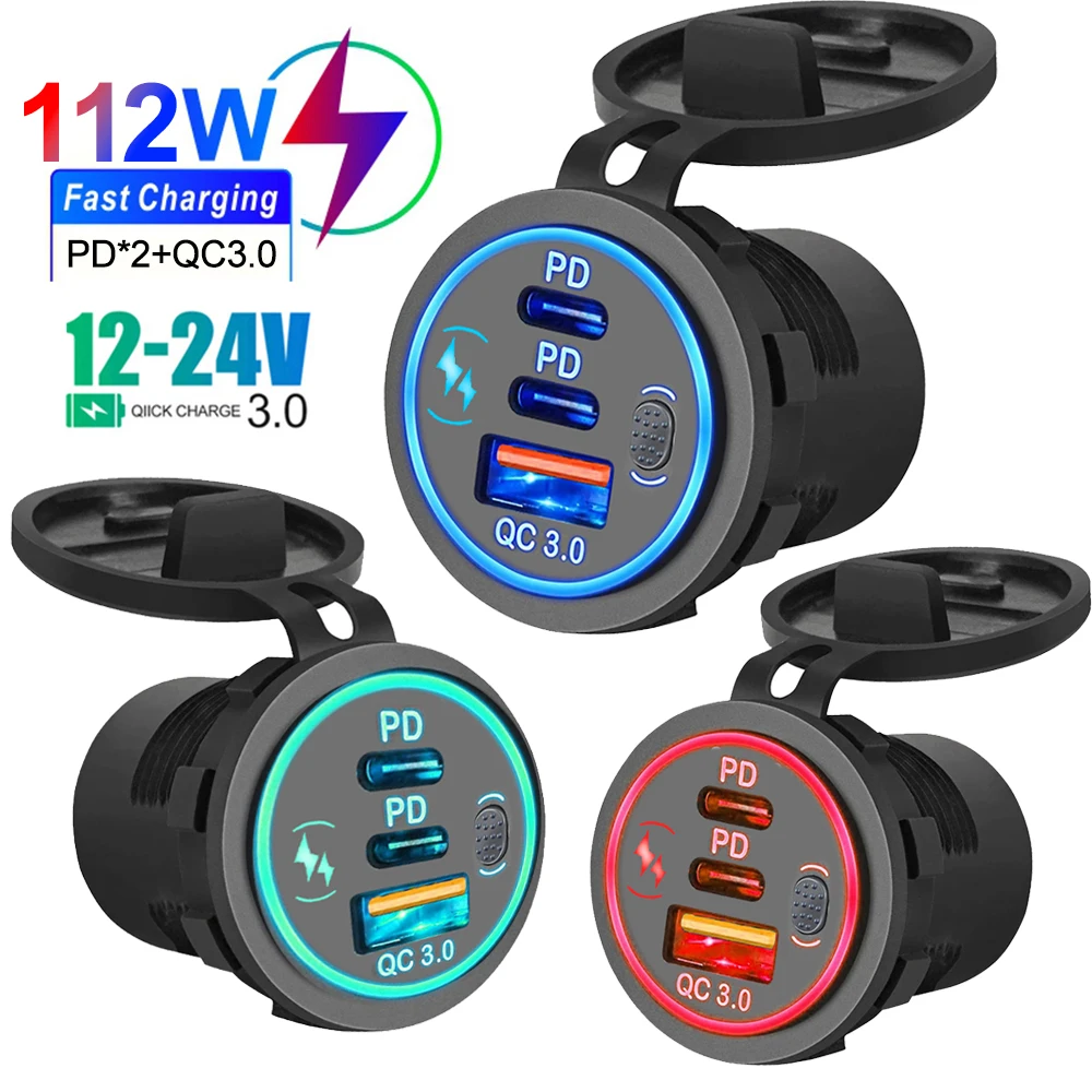 مقبس شاحن سيارة مزدوج USB C