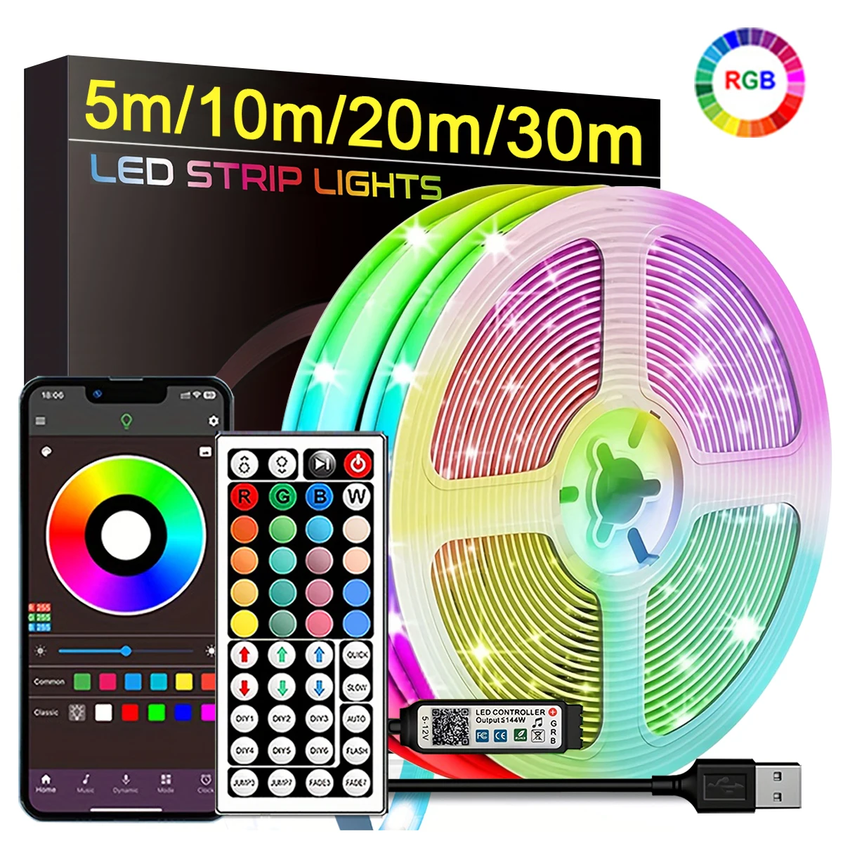 شريط إضاءة LED مرن RGB 30 متر