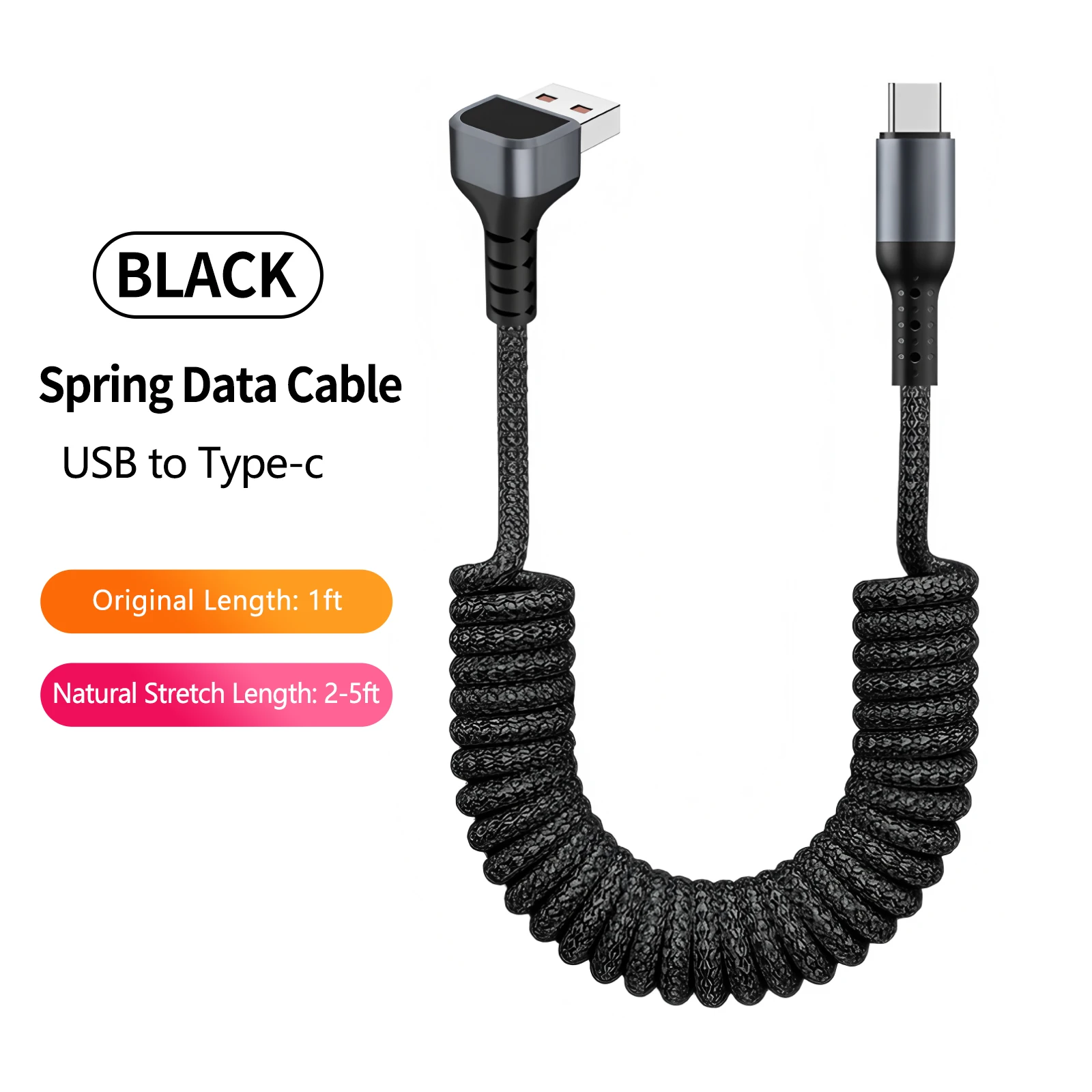 Coiled 90 Degree USB A to Type Cable