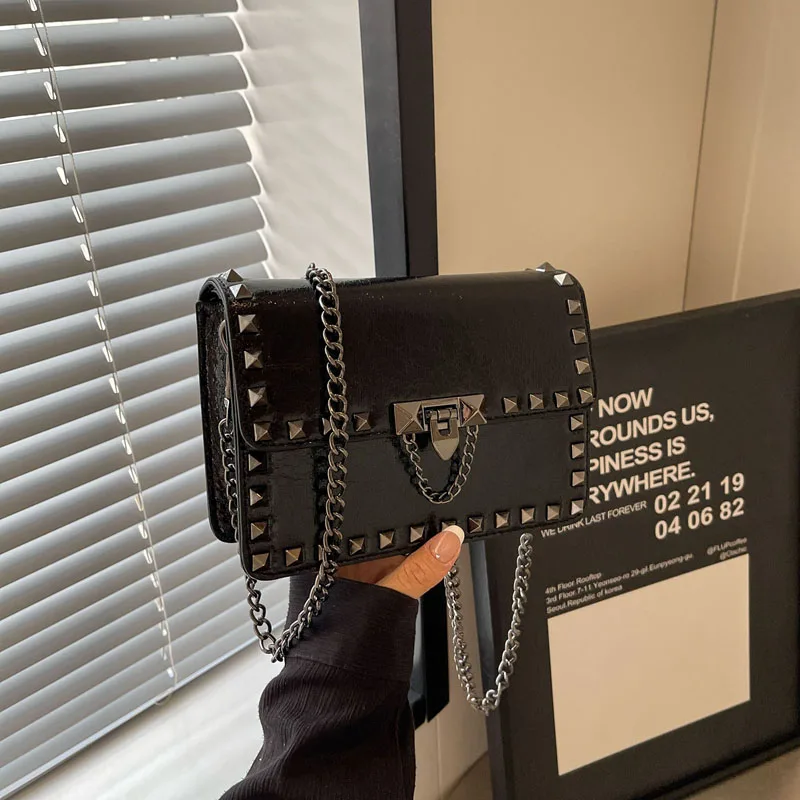 Rivet Small Black Shoulder Bag for Women
