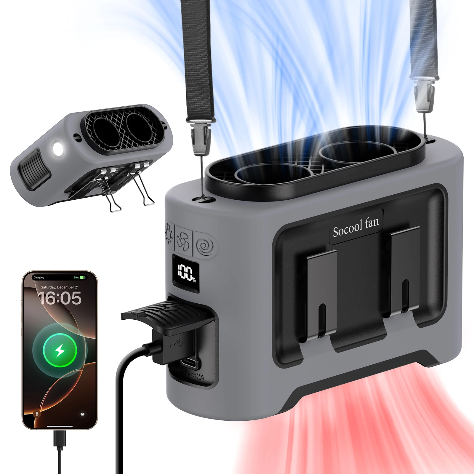 مروحة خصر محمولة Socool بسعة 14500mAh