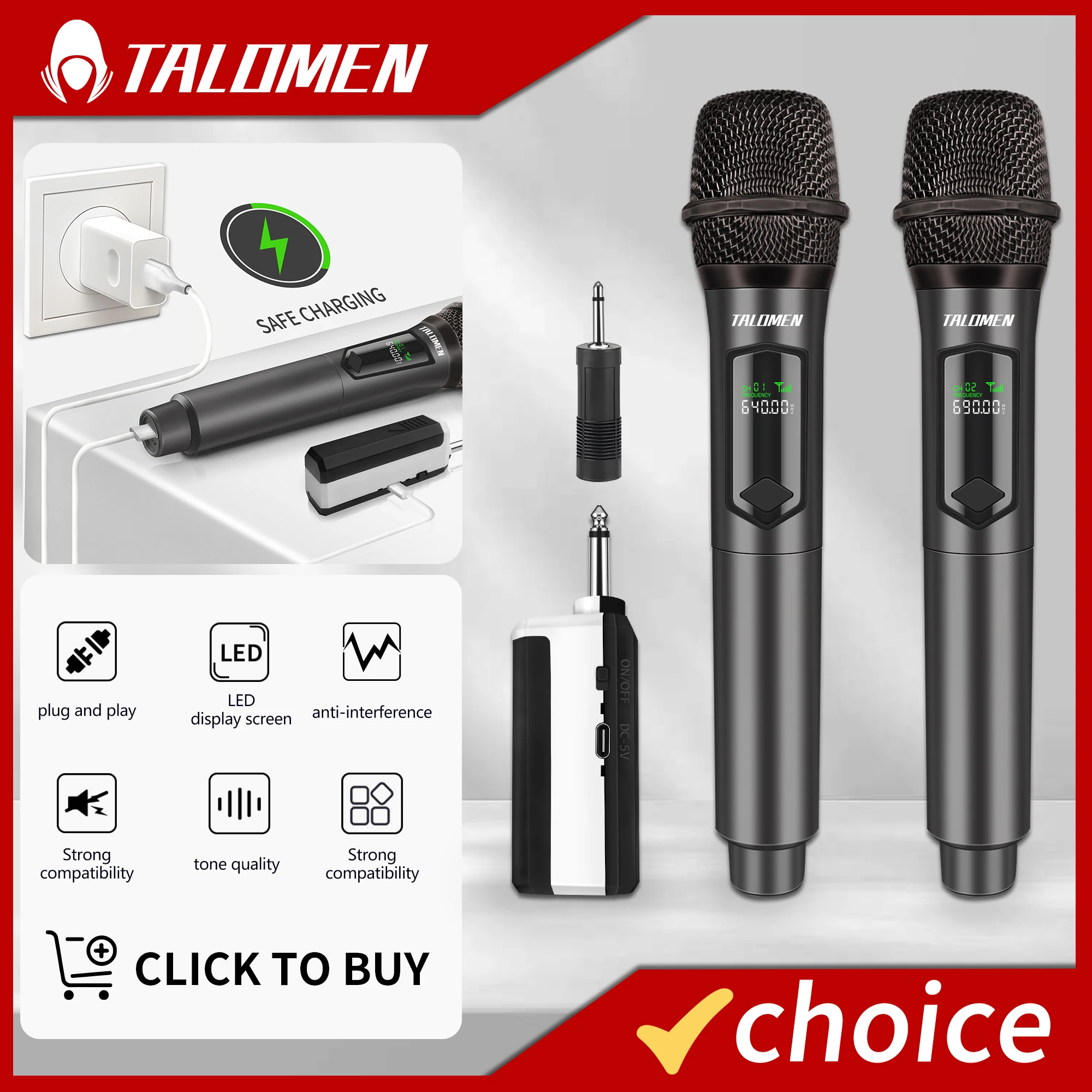 ميكروفون ديناميكي لاسلكي احترافي TALOMEN K60