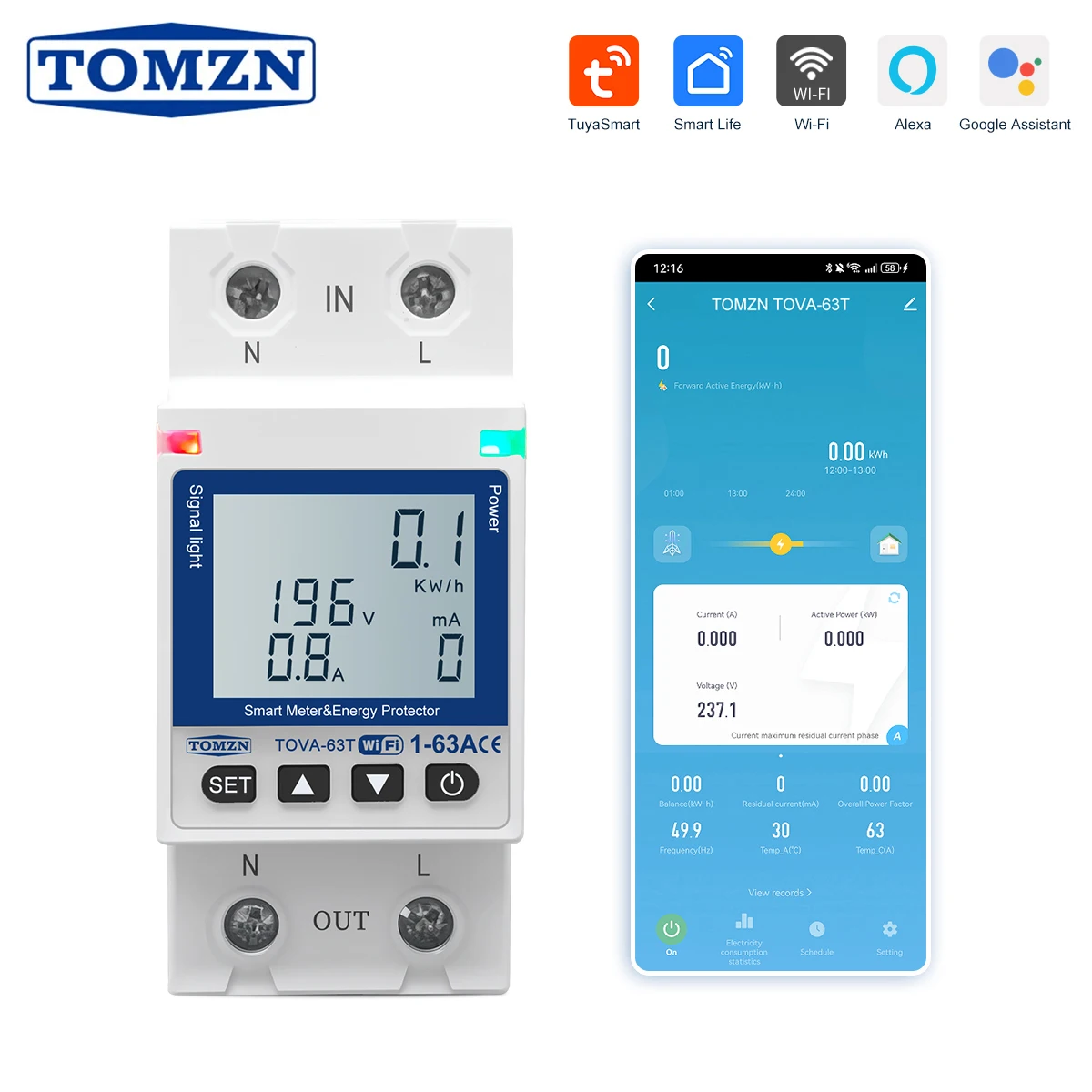 مقياس طاقة ذكي من TOMZN بسعة 63A