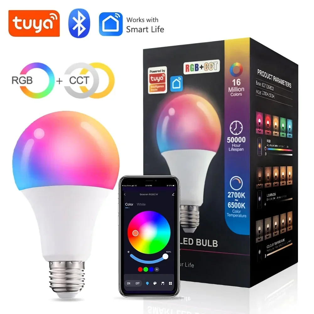 مصباح ذكي بلوتوث E27 RGB بتقنية تغيير اللون