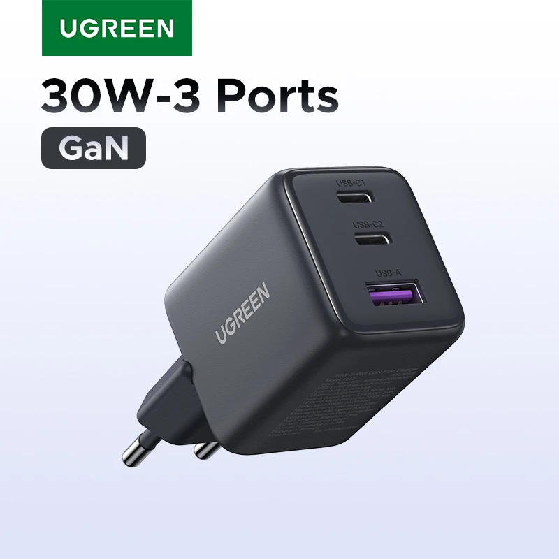 شاحن UGREEN 30 واط ثلاثي المنافذ