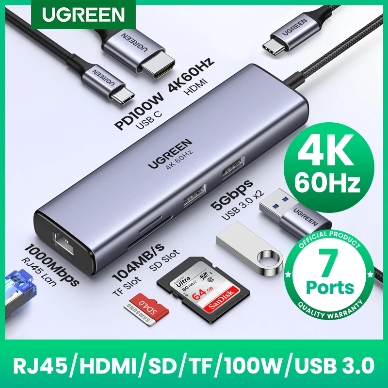 محور USB 7-في-1 لتوصيل الشاشات