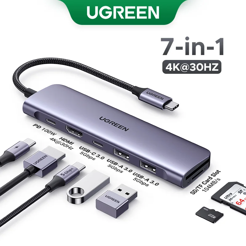 محور UGREEN USB C 7 في 1 للكمبيوتر