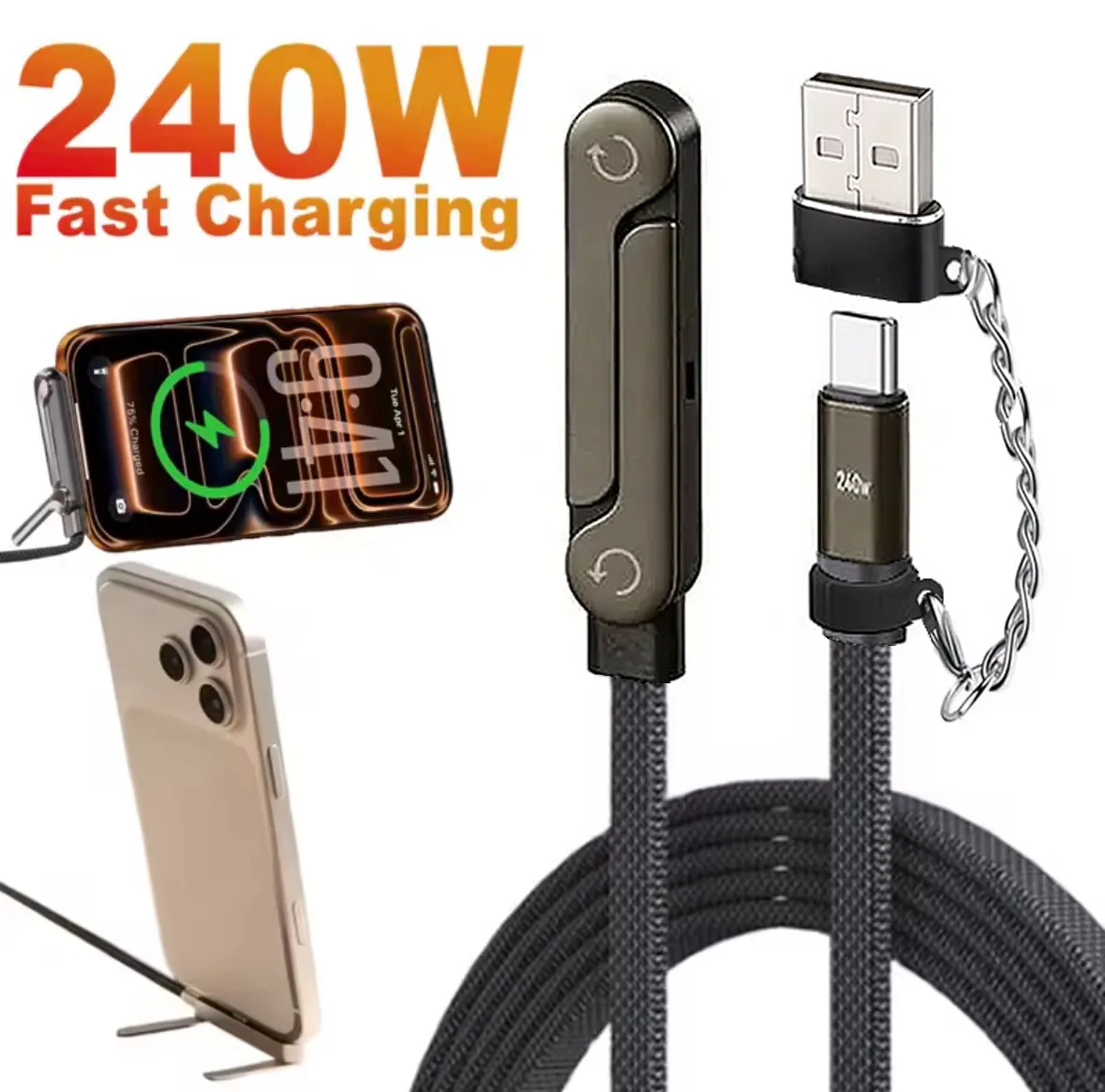 كابل USB-C قابل للطي مع حامل