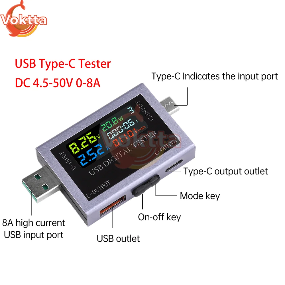 مقياس تيار مستمر USB نوع-C متعدد الوظائف