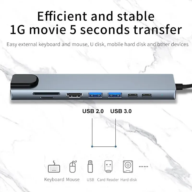 مهايئ USB 8 في 1 مع شحن سريع