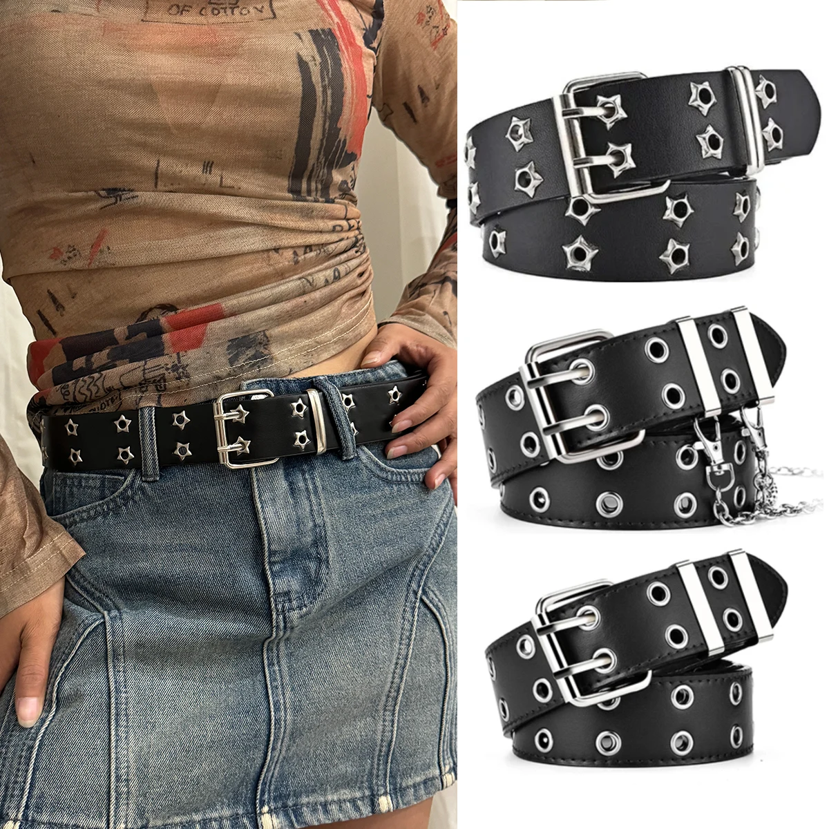 Punk Hip Hop Double Hole Belt