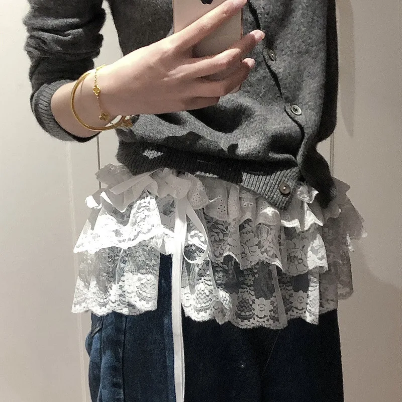 Y2K Korean Lace Mini Layered Skirt