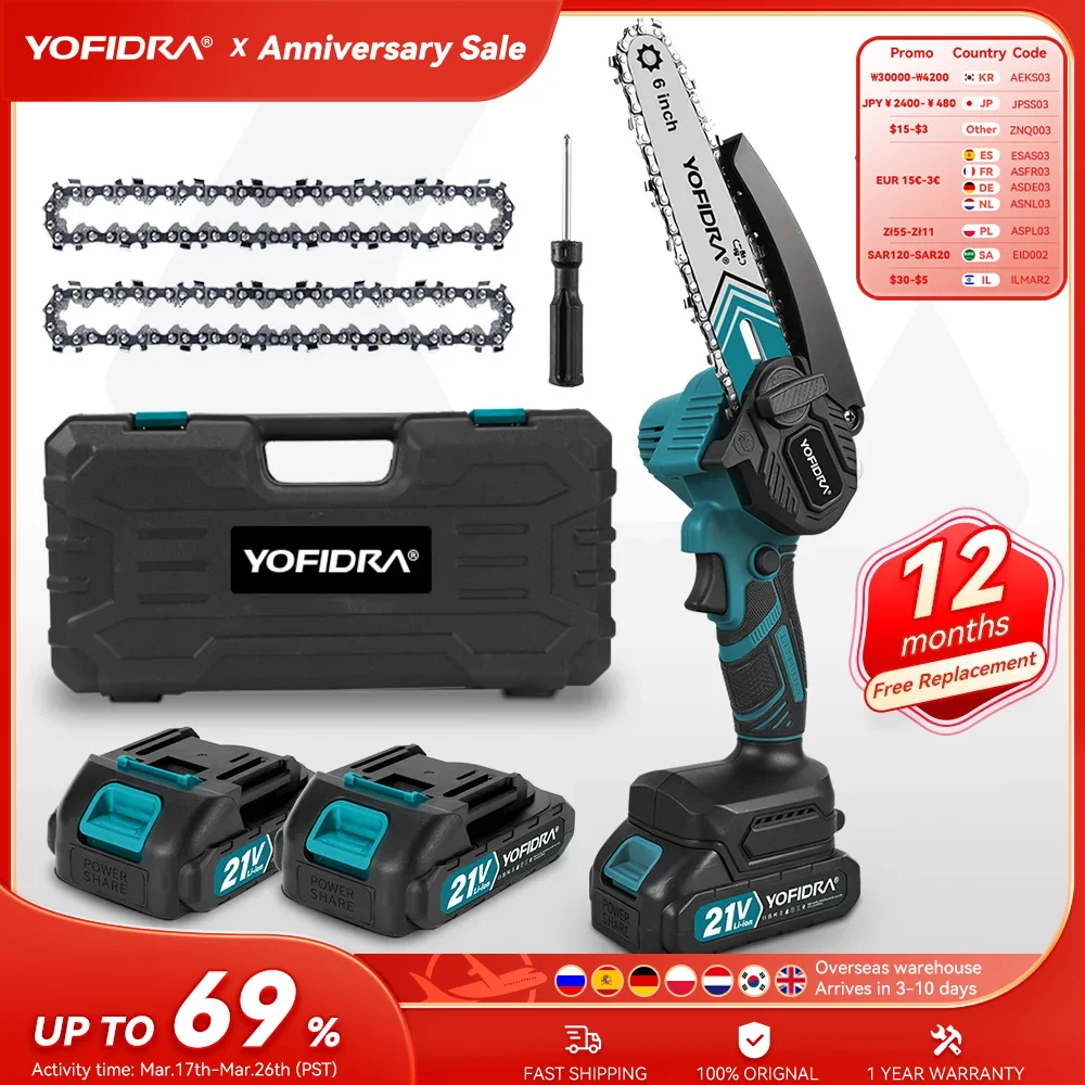 YOFIDRA Cordless 6 Inch Electric Chainsaw