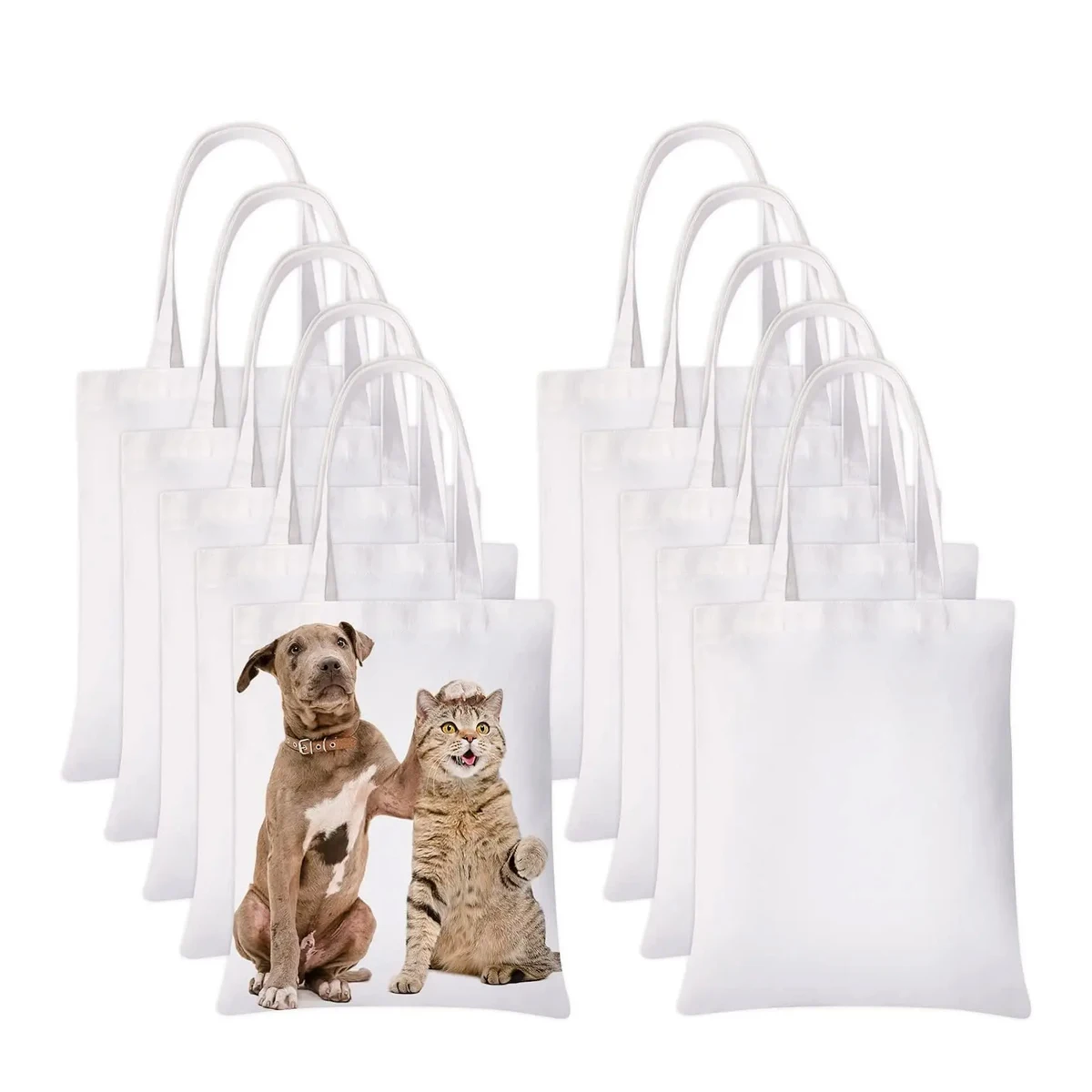 6pcs White Canvas Tote Bags for Crafts