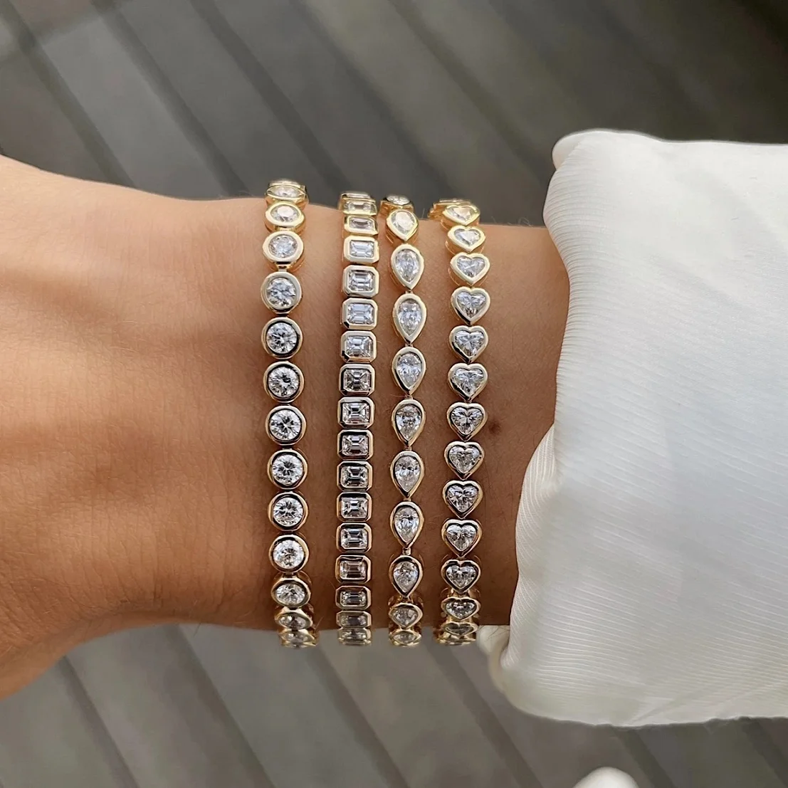 Geometric Bezel CZ Tennis Chain Bracelet