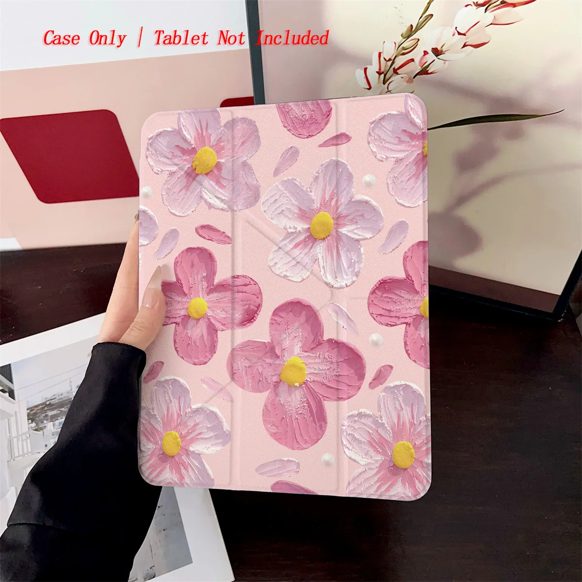 حافظة iPad أكريليك وردي وزهور