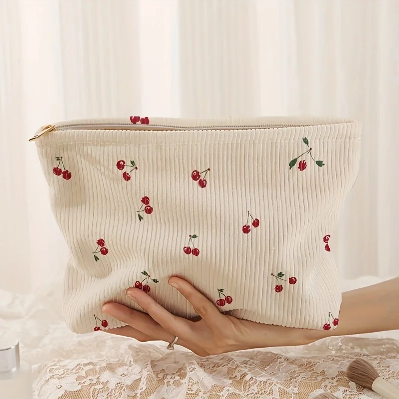 Lightweight Cherry Corduroy Makeup Bag