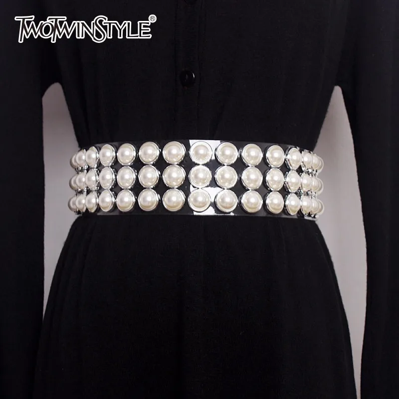 TWOTWINSTYLE Pearls and Diamonds Wide Belt