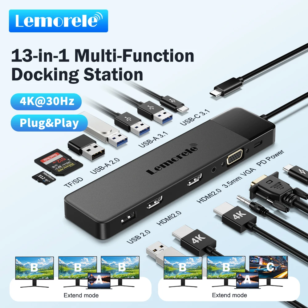 محطة إرساء USB C HUB 13 في 1