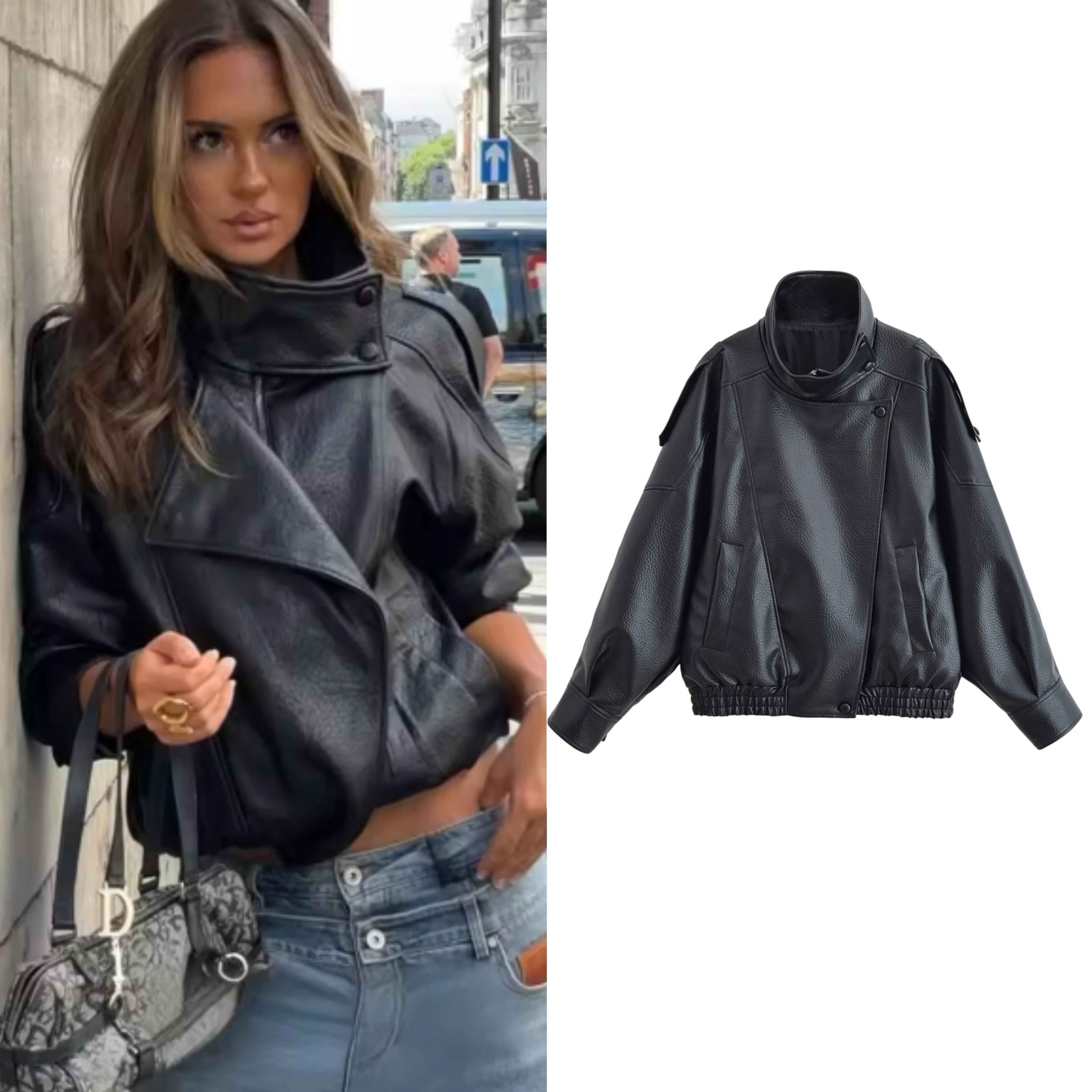 Women’s Black Pebble Faux Leather Jacket